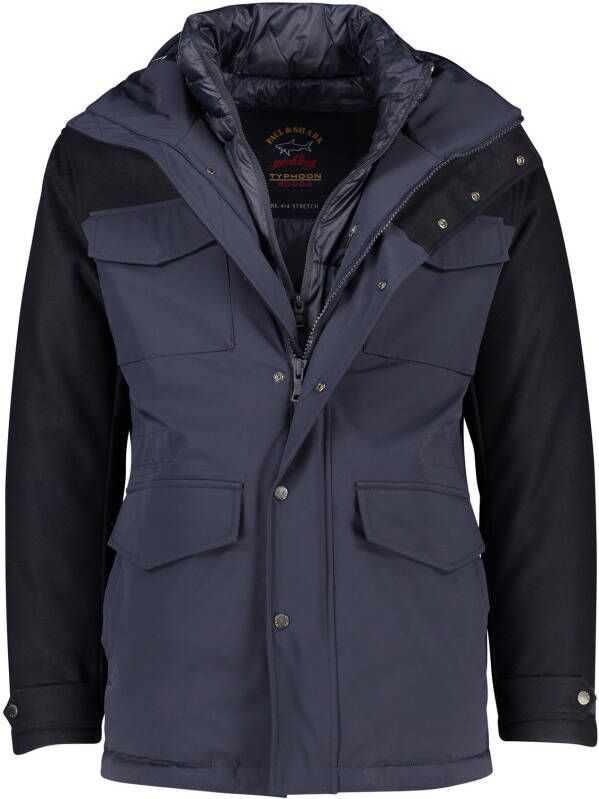 PAUL & SHARK winterjas donkerblauw effen rits + knoop wijde fit