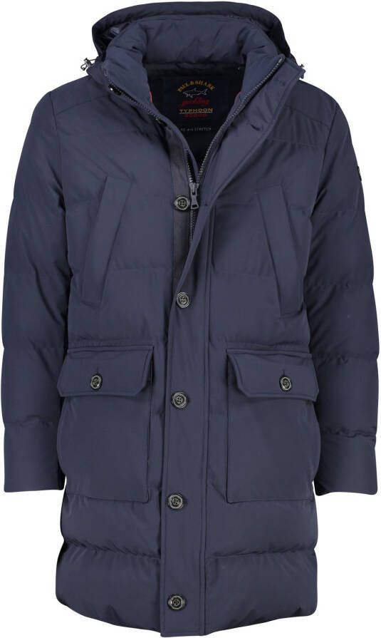 PAUL & SHARK winterjas donkerblauw effen rits + knoop wijde fit