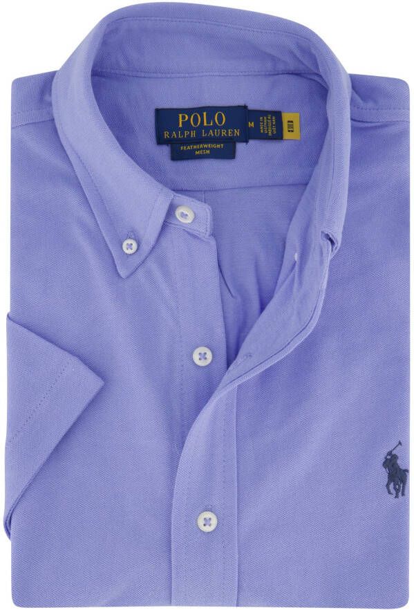 Polo Ralph Lauren casual overhemd korte mouw blauw effen Featherweight Mesh - Foto 2