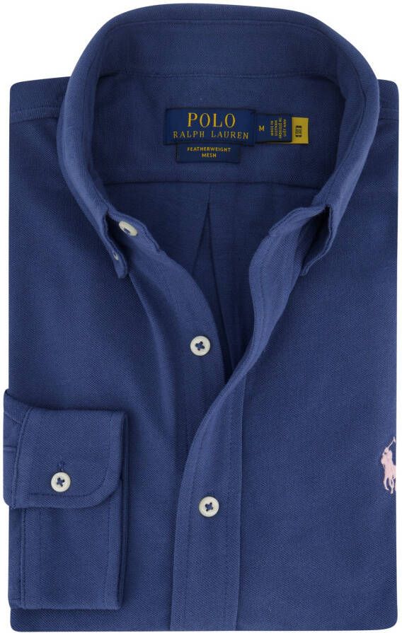 Polo Ralph Lauren casual overhemd normale fit blauw effen katoen met logo