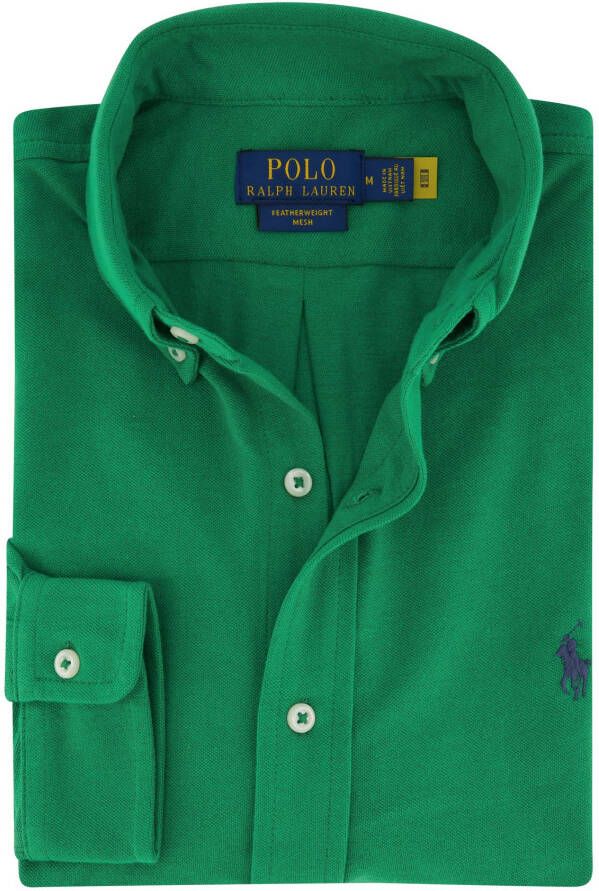 Polo Ralph Lauren casual overhemd slim fit groen effen katoen met logo