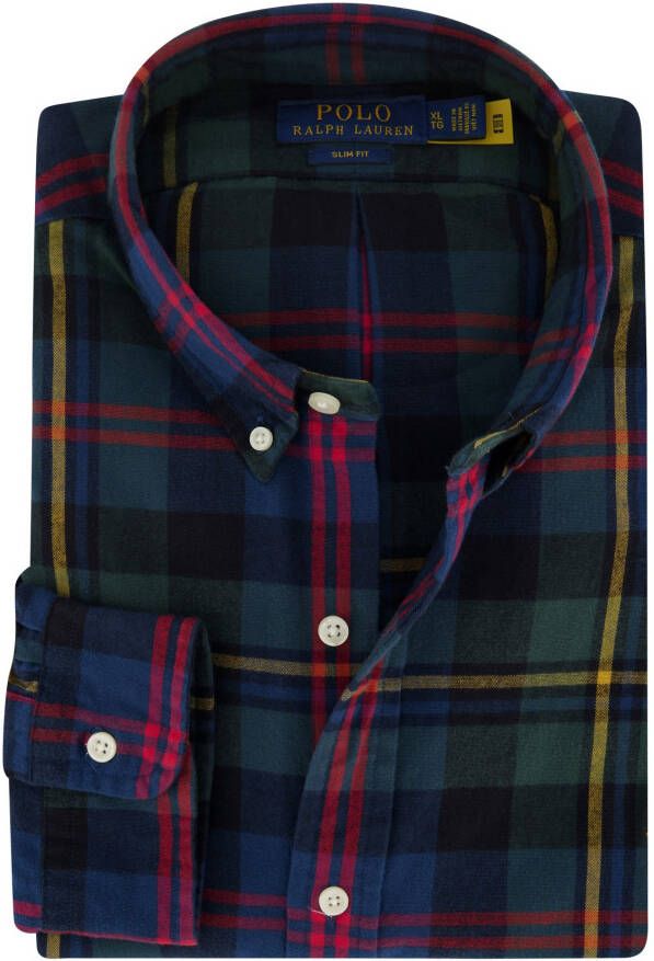 Polo Ralph Lauren casual overhemd Slim Fit slim fit donkerblauw gekleurd geruit katoen