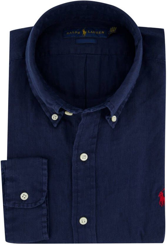Ralph Lauren Casual Donkerblauw Linnen Overhemd Blue Heren