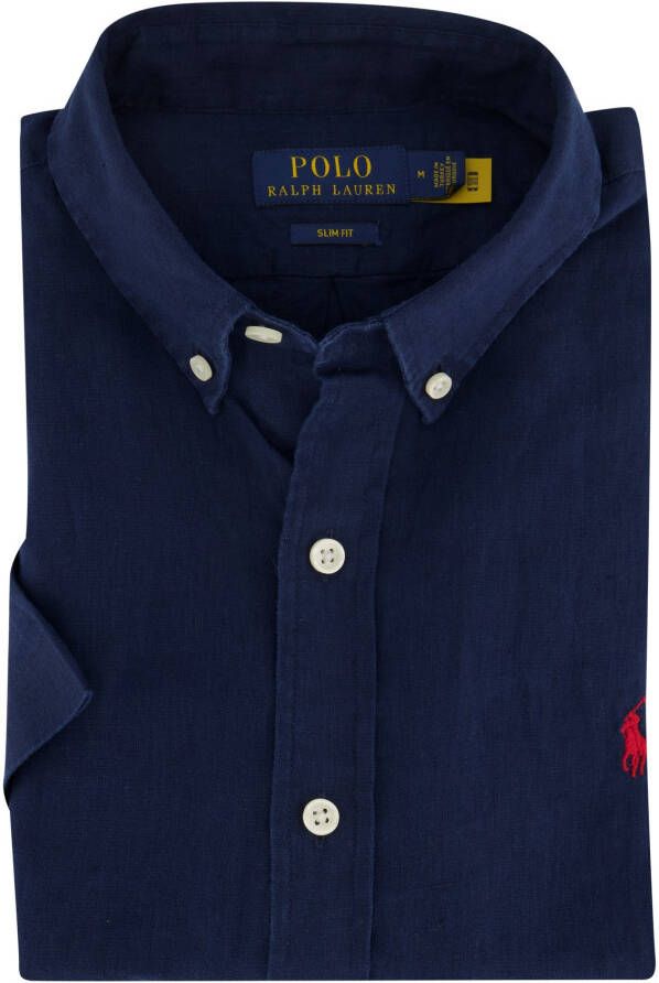 Polo Ralph Lauren Overhemd Korte Mouw CHEMISE CINTREE EN LIN COL BOUTONNE LOGO PONY PLAYER