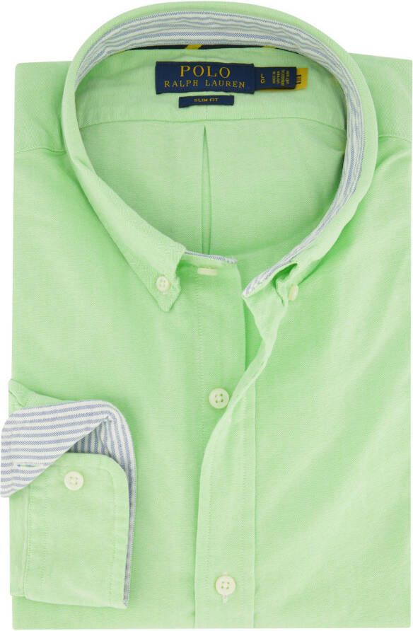Polo Ralph Lauren casual overhemd slim fit groen effen katoen button-down boord