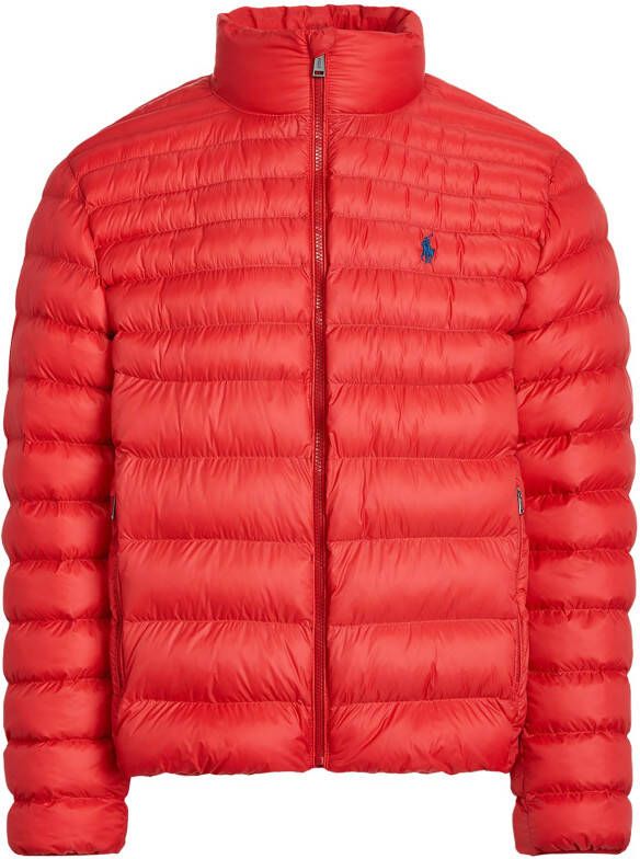 Polo Ralph Lauren winterjas rood effen rits slim fit blauw logo
