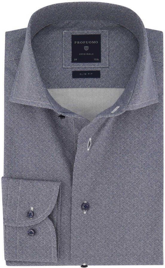 Profuomo business overhemd slim fit donkerblauw geprint katoen