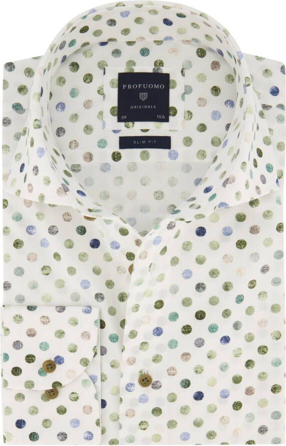 Profuomo business overhemd slim fit groen geprint katoen