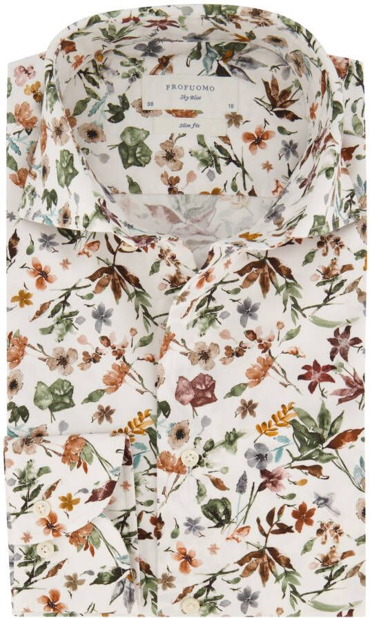 Profuomo business overhemd slim fit wit met bloemenmotief