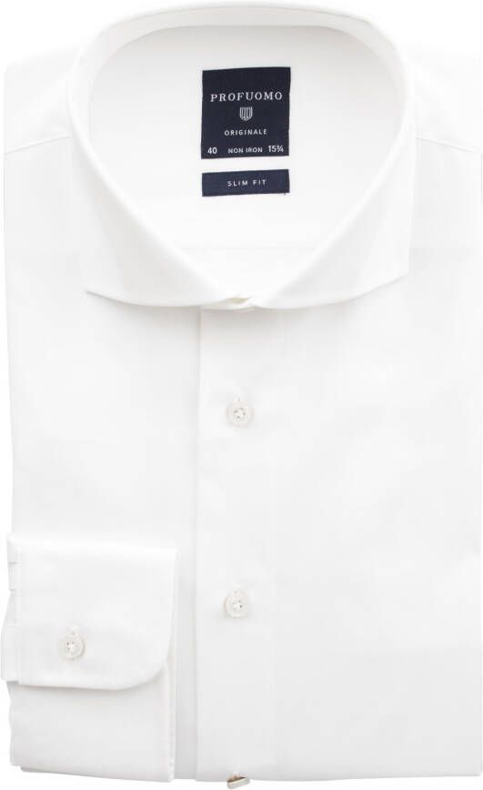 Profuomo Overhemd slim fit wit strijkvrij