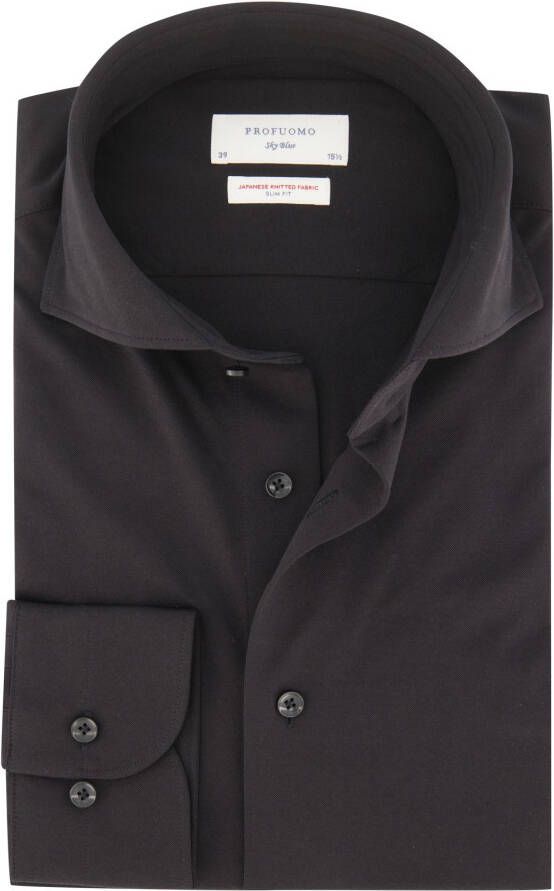 PROFUOMO Heren Overhemden Shirt X-cutaway Japanese Knitted Zwart - Foto 14