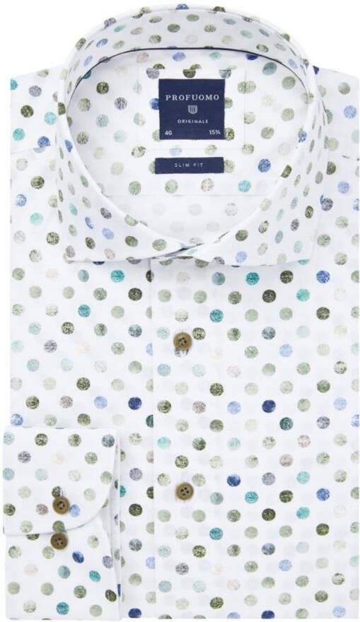 Profuomo overhemd stippen Slim Fit groen wit
