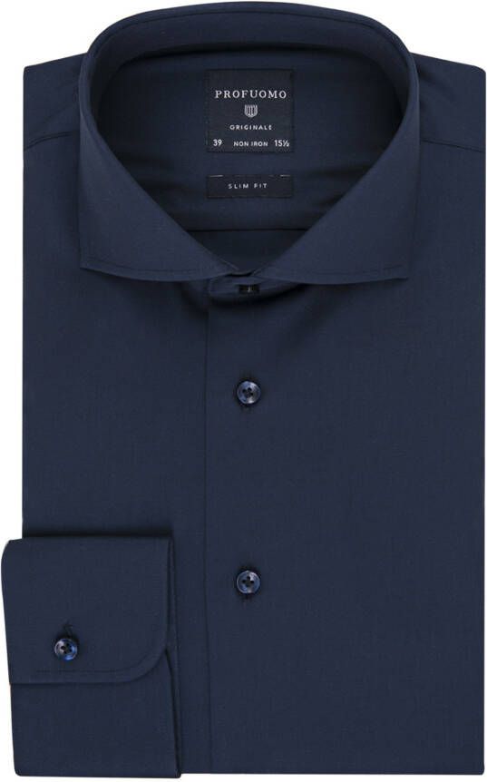 Profuomo slim fit strijkvrij overhemd donkerblauw twill - Foto 8