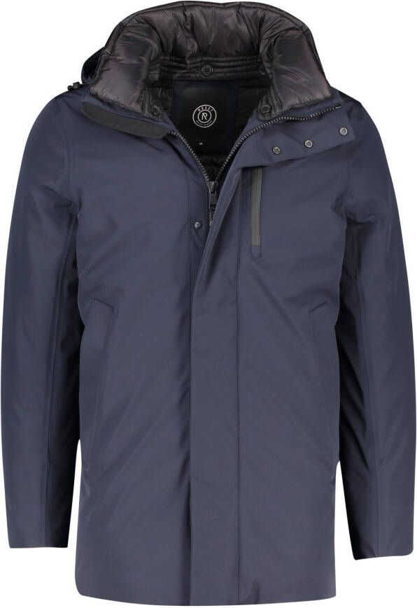 Reset winterjas donkerblauw effen rits + knoop normale fit