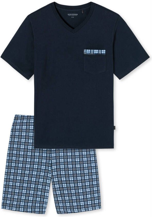 Schiesser Korte pyjama navy geruit