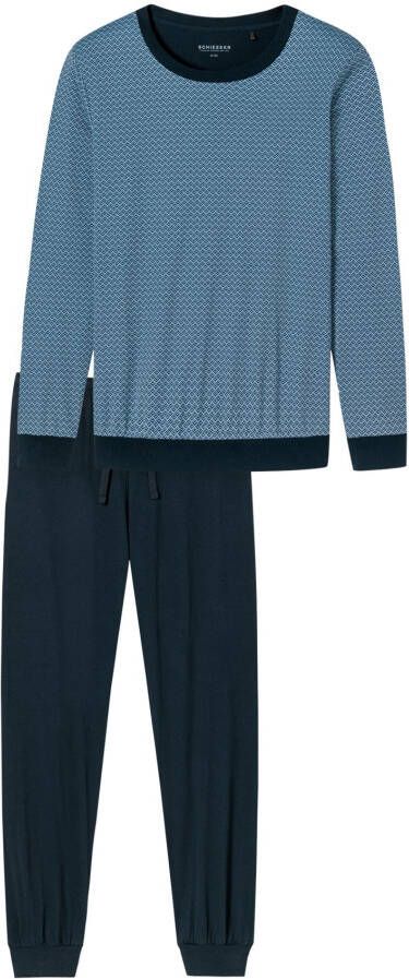 Schiesser pyjama blauw navy geprint katoen