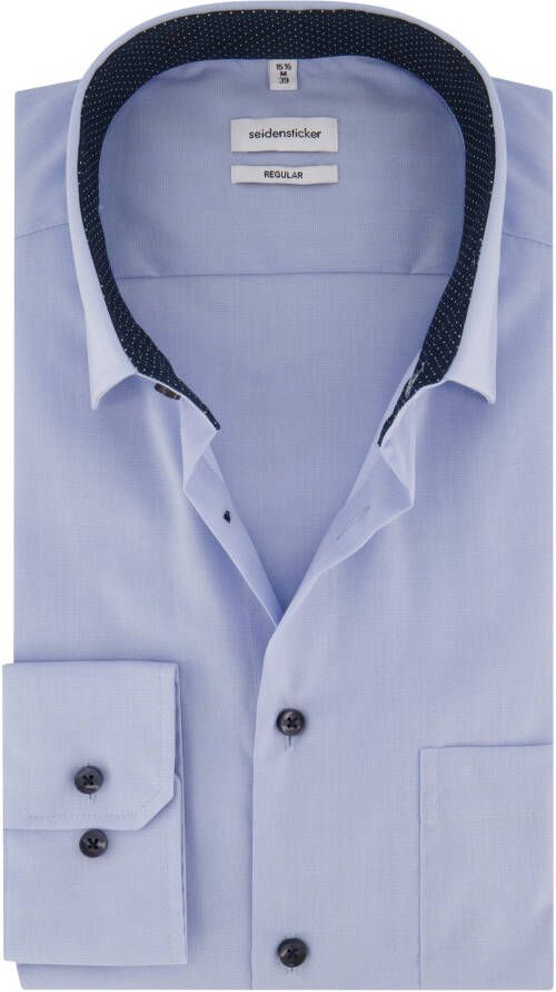 seidensticker business overhemd normale fit blauw effen katoen