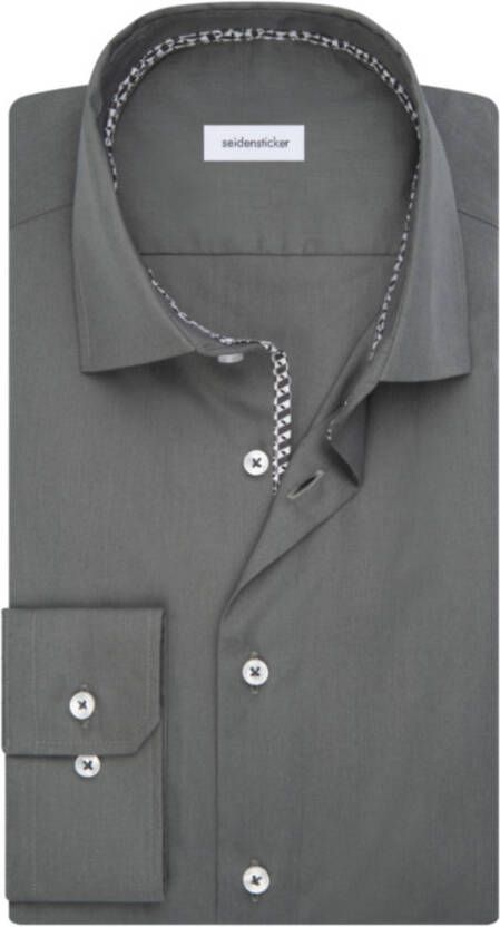 seidensticker business overhemd normale fit grijs effen katoen
