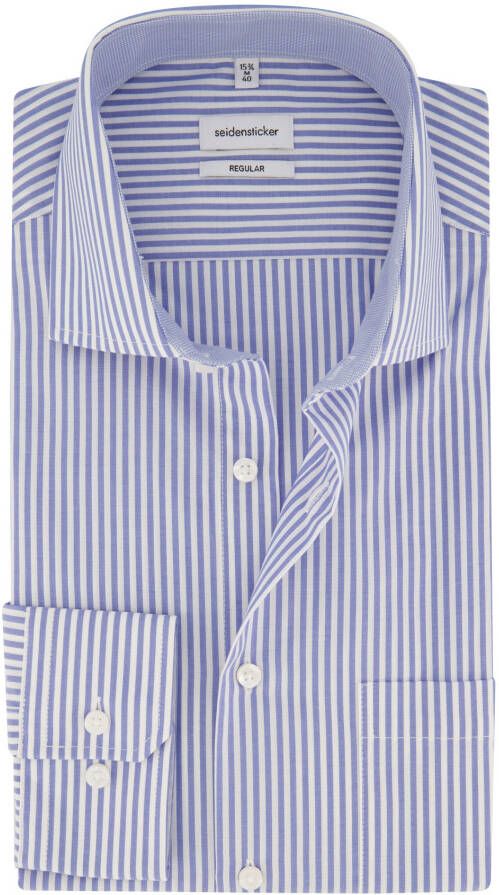 seidensticker business overhemd normale fit lichtblauw gestreept borstzak