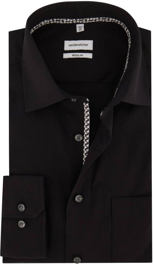 seidensticker business overhemd Regular wide spread boord normale fit zwart katoen