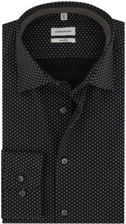 seidensticker business overhemd Shaped slim fit zwart print bolletjes