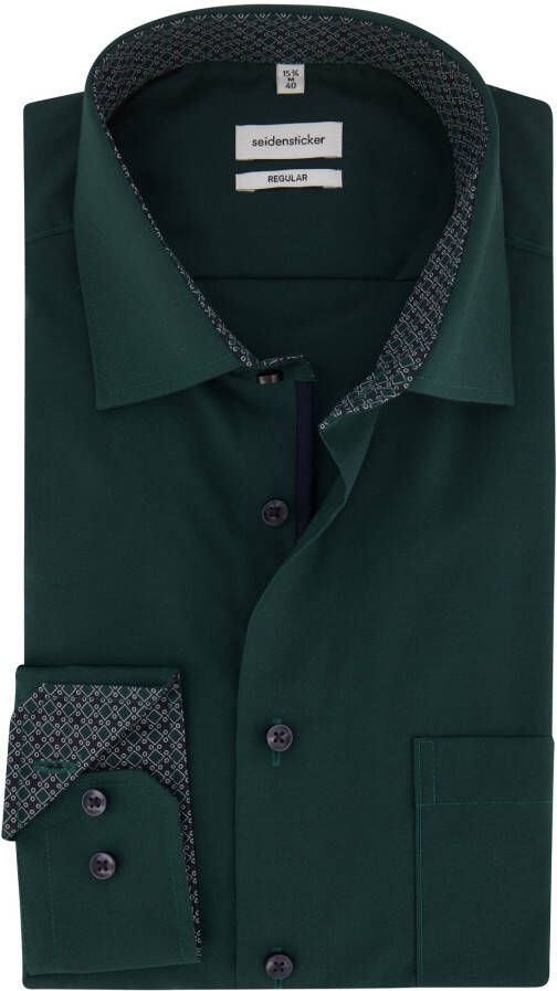 seidensticker casual overhemd normale fit groen effen katoen