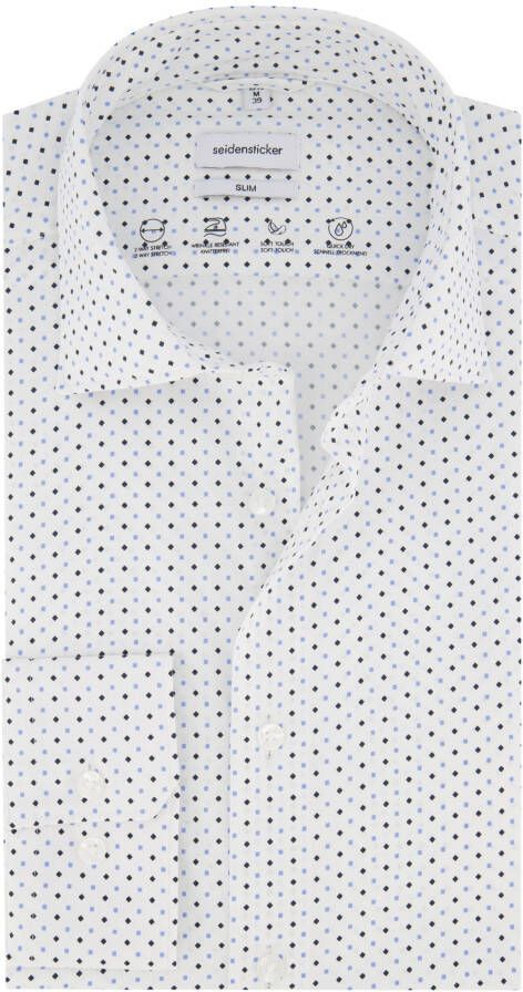 seidensticker casual overhemd Slim Fit wit met blauw geprint