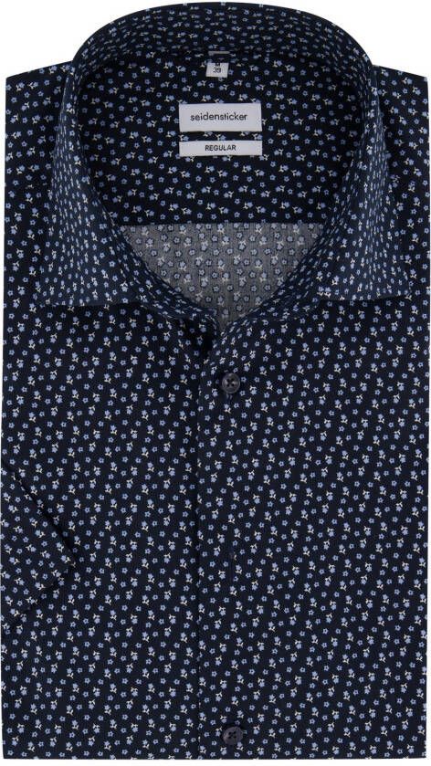 seidensticker Donkerblauw overhemd korte mouwen met printje