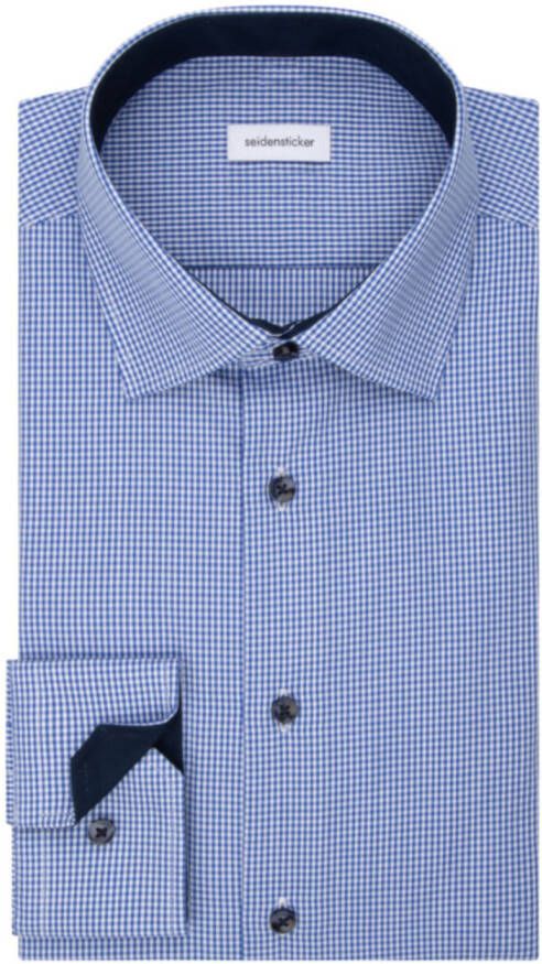 seidensticker Overhemd ruit patroon blauw wit