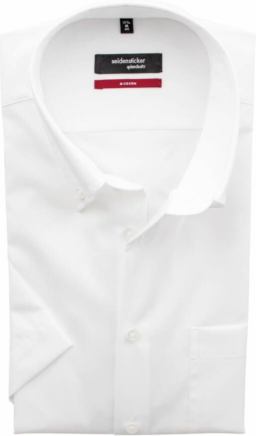 seidensticker overhemd wit korte mouw Modern normale fit effen katoen