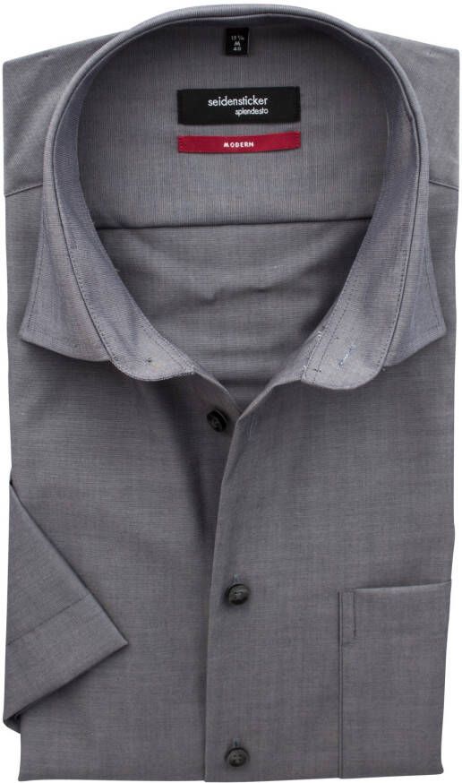 seidensticker overhemd korte mouw Modern normale fit grijs effen katoen