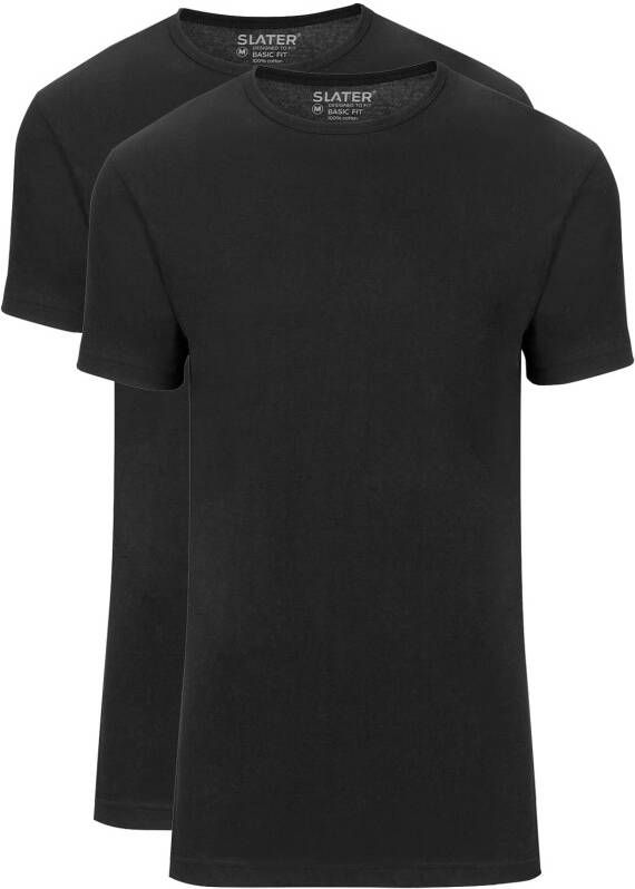 Slater t-shirt zwart effen katoen 2-pack
