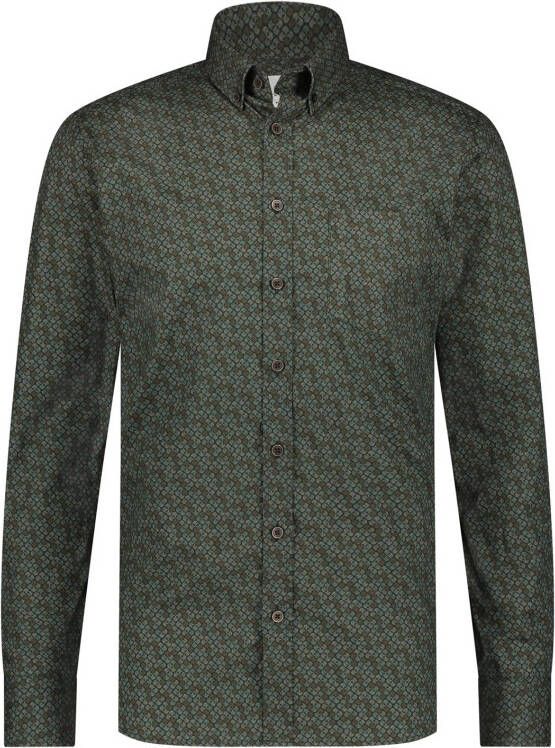 State of Art casual overhemd wijde fit groen geprint katoen