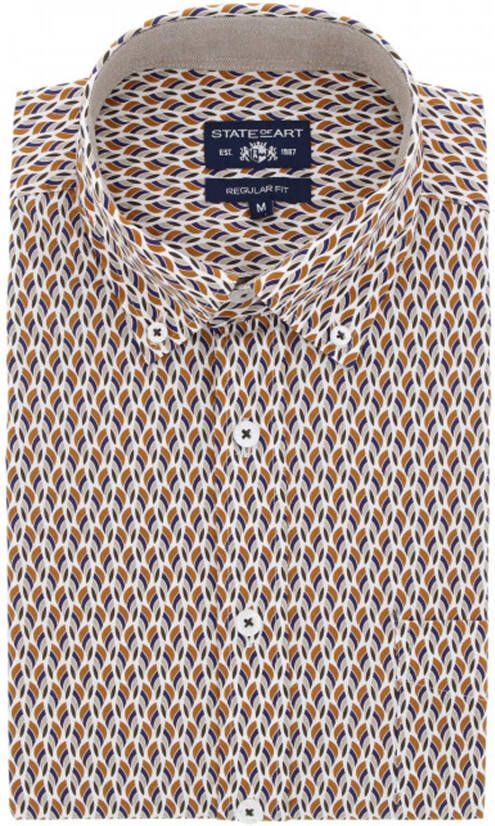 State of Art casual overhemd wijde fit bruin geprint katoen