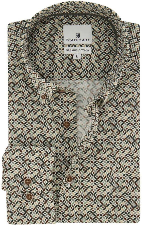 State of Art Overhemd Print Groen Bruin - Foto 1