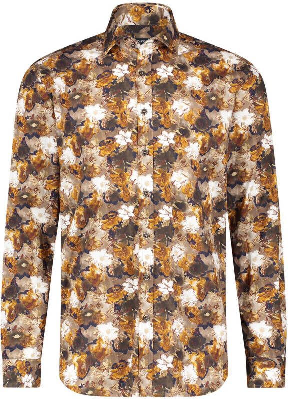 State of Art casual overhemd wijde fit bruin bloemenprint katoen