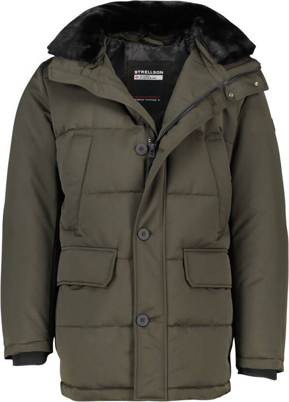 Strellson winterjas groen effen rits + knoop normale fit