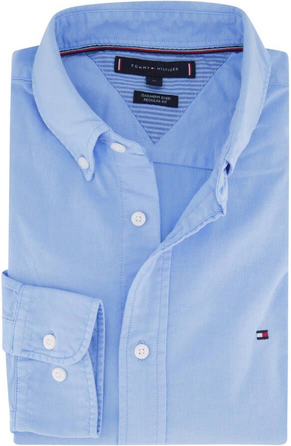 Tommy Hilfiger casual overhemd normale fit blauw effen linnen merinowol