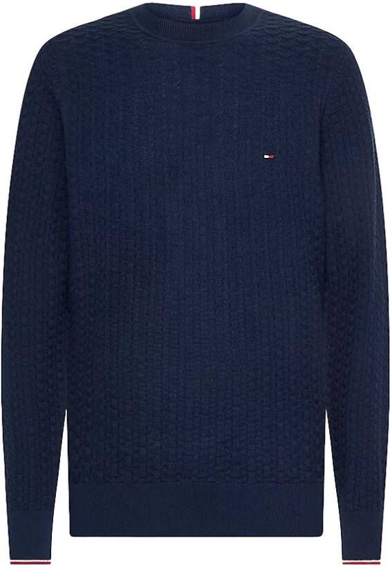 Tommy Hilfiger trui ronde hals met logo navy effen katoen