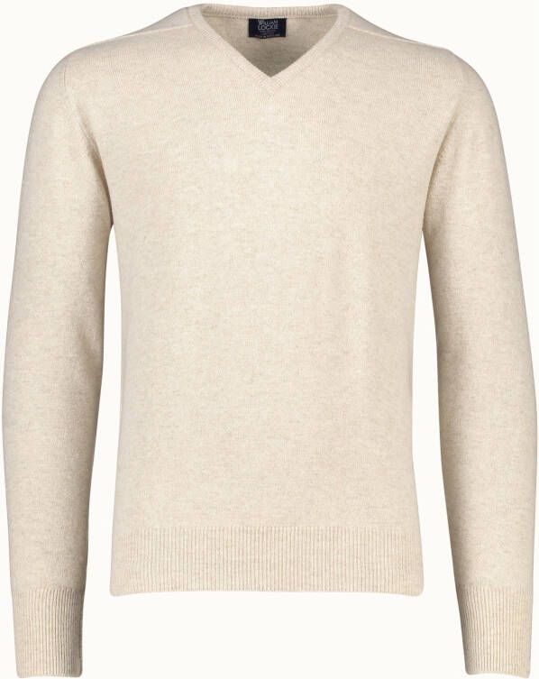 William Lockie trui v-hals beige effen merinowol