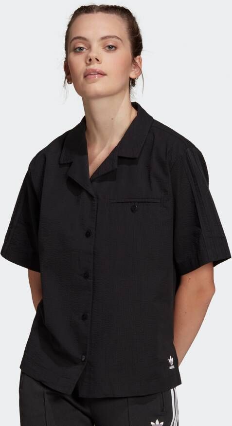 Adidas Zwarte losse pasvorm korte mouwen overhemd Black Dames