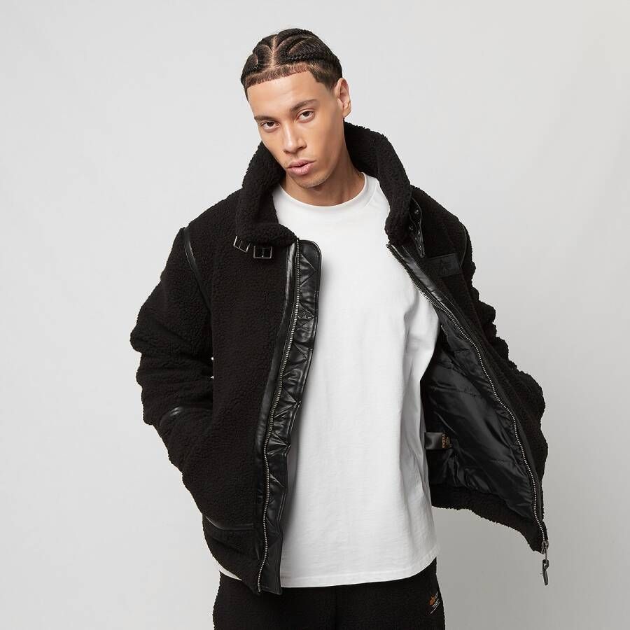 Alpha industries Zwarte Teddy Sherpa Jas met Hoge Kraag Black Heren