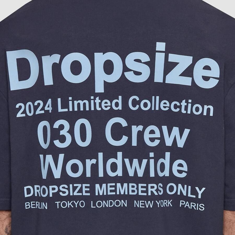DropSize Heavy Oversized World Wide T-Shirt Men T-Shirts & Polo's blauw Maat XL Kleding