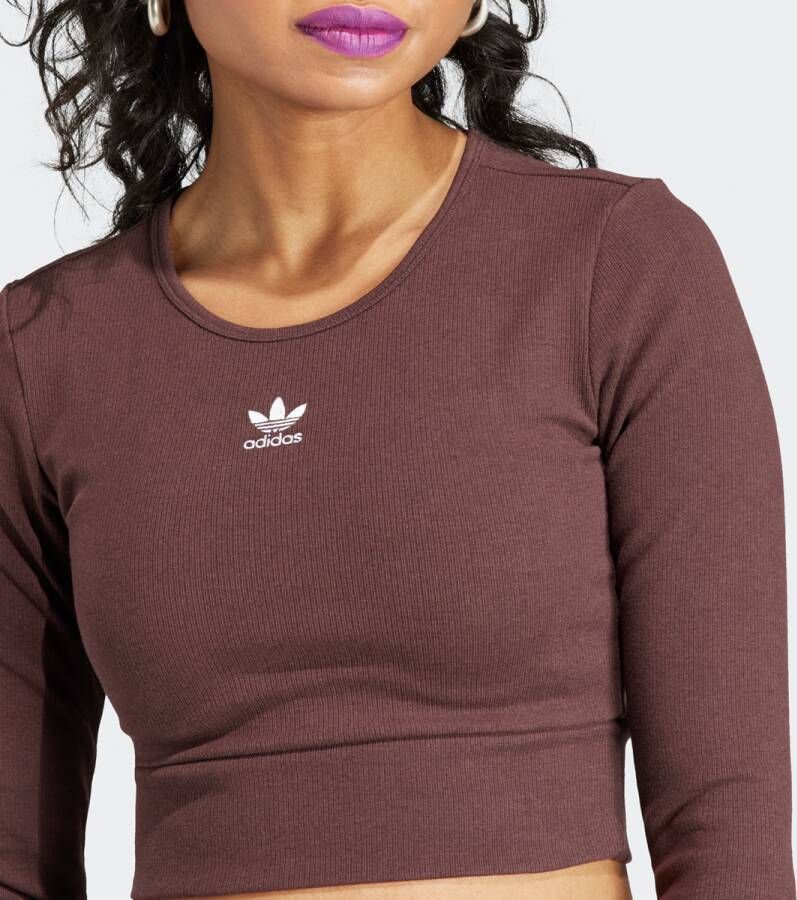 adidas Originals Essentials Cropped Rib Longsleeve Longsleeves Kleding shadow brown maat: XS beschikbare maaten:XS S