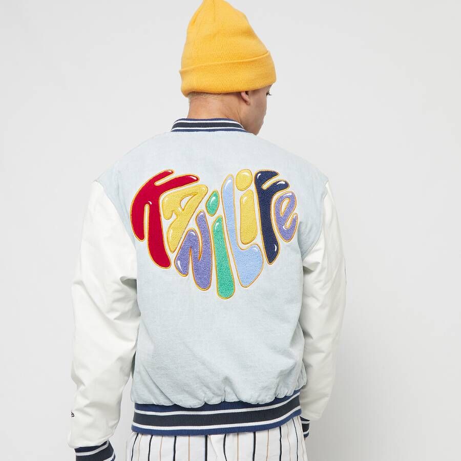 Karl Kani Retro Patch Block Denim College Jacket Jassen Kleding bleached blue whit maat: S beschikbare maaten:S