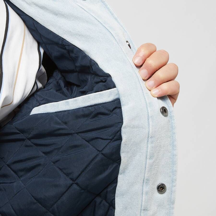 Karl Kani Retro Patch Block Denim College Jacket Jassen Kleding bleached blue whit maat: S beschikbare maaten:S