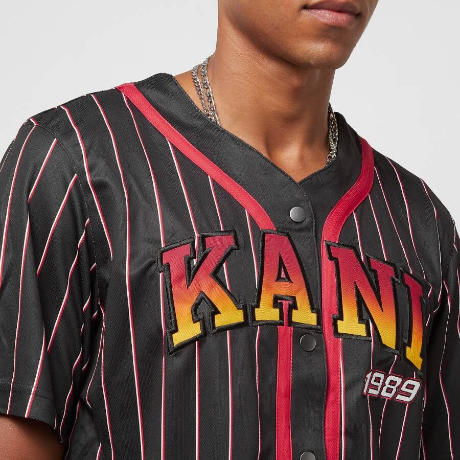 Karl Kani Serif Pinstripe Baseball Shirt Korte mouwen Kleding black red white maat: M beschikbare maaten:S M L XL