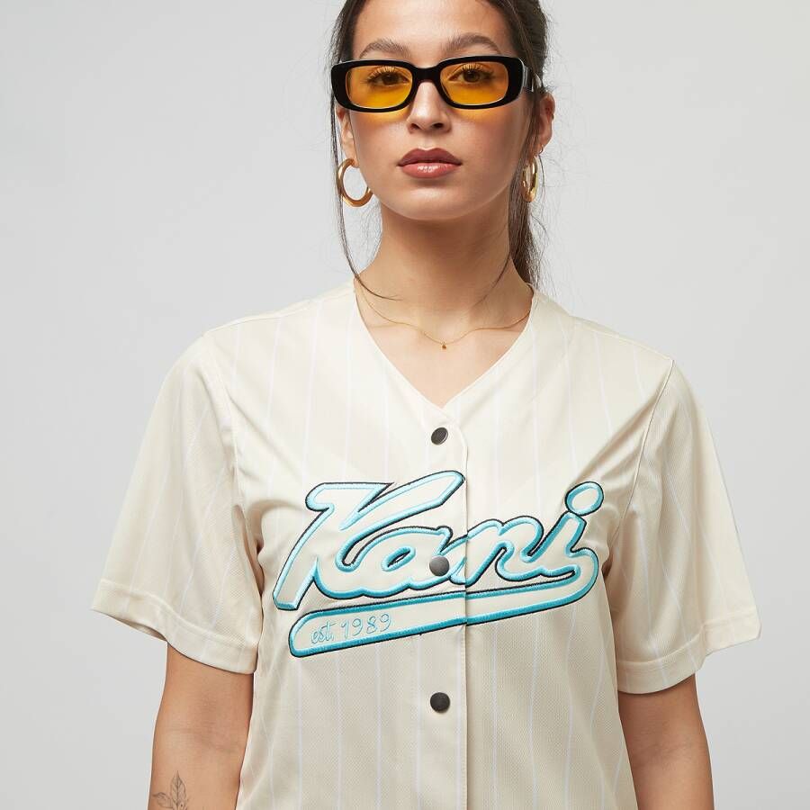 Karl Kani Varsity Pinstripe Baseball Shirt Korte mouwen Kleding light off white white maat: XS beschikbare maaten:XS S M
