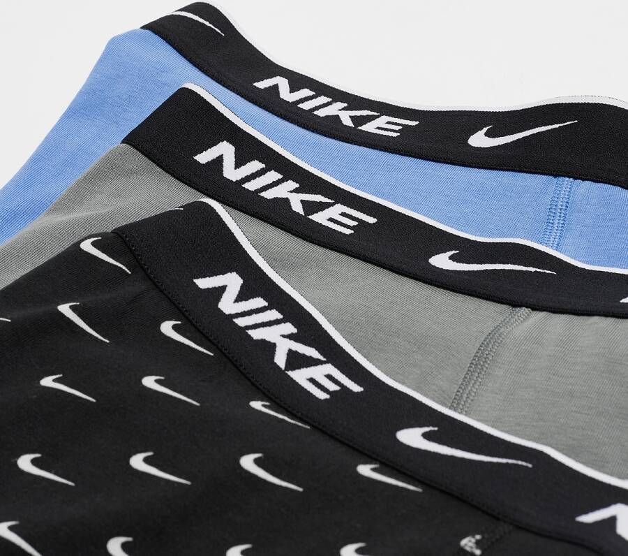 Nike Everyday Cotton Stretch Trunk (3 Pack) Boxershorts Kleding swoosh print cool grey blue maat: XS beschikbare maaten:XS S M L XL