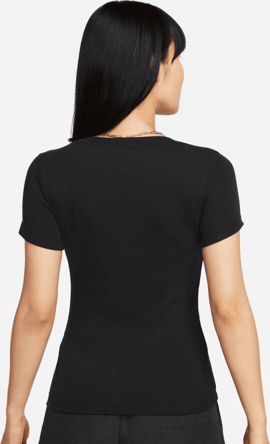 Nike Sportswear Essential Rib Shortsleeve Midrunner Crop Top T-shirts Kleding black sail maat: M beschikbare maaten:XS S M XL